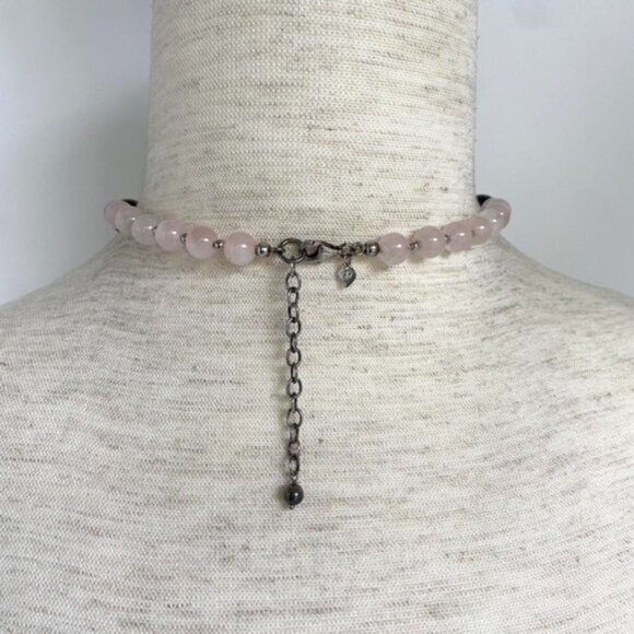 Sterling Silver 925 Rose Quartz Black Onyx Beaded Y Necklace 18.5" 81g Stone - Picture 5 of 16